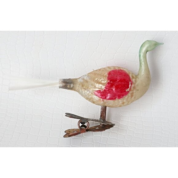 Antique Mercury Glass Bird Clip On Long Neck Bird Ornament  Christmas Ornament - Picture 4 of 5